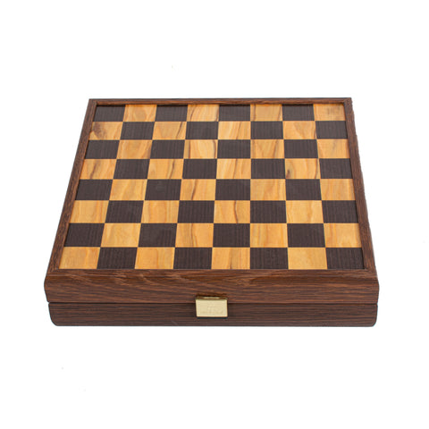 Wood Chess Set Staunton Chessmen Olive Burl/Wenge Board 27Cm Manopoulos Skw4130H