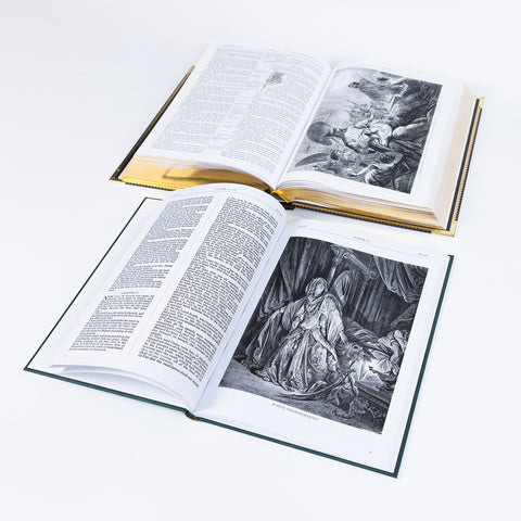 Luxury Family Bible in Red Gift Box + Apocrypha Book | KJV Illustrated Full Set
