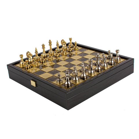 Classic Metal Staunton Chess Set Gold & Silver Chessmen 34Cm Manopoulos Sk34Bro