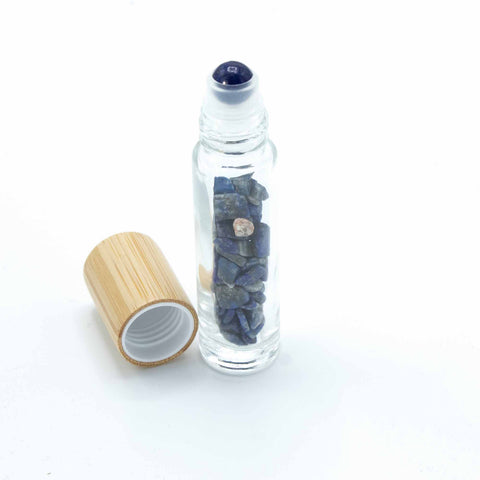 Gemstone Essential Oil Roller Bottle - Sodalite With Wooden Cap Crystals