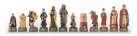 Camelot Chess Set by Italfama, Hand-Painted Resin, 40x40cm Faux Leather Board