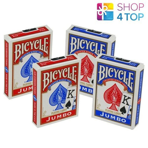 4 Decks Bicycle Rider Back Jumbo Index Playing Cards 2 Red 2 Blue USpcc NEW