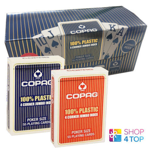 12 Decks Copag 4 Corner Jumbo Index 100% Plastic Poker Cards Sealed Box Red Blue