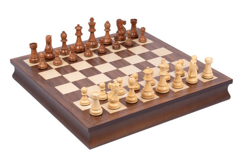 Italfama Handmade Chess Set, Maple Walnut Board, Storage, 50cm, Weighted Pieces