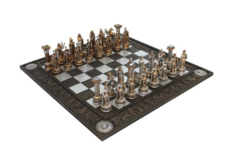 Italfama Hand-Painted Greeks vs Romans Resin Chess Set, 43x43 cm Board