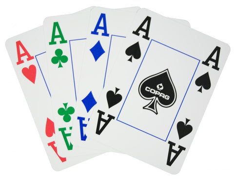 2 Decks Of Copag 4 Colour 100% Plastic Jumbo Index Poker Cards 1 Red 1 Blue NEW