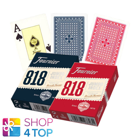 2 Fournier 818 Poker Plastic Coated Playing Cards Decks 1 Red 1 Blue Jumbo NEW