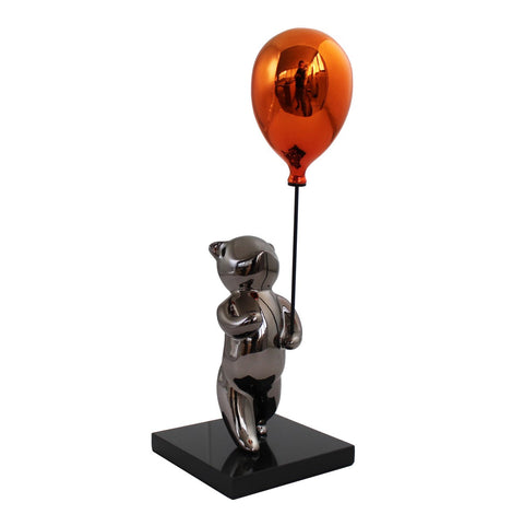 Handcrafted Bear Balloon Bronze Resin Statue 42cm Made in Italy Home Decor