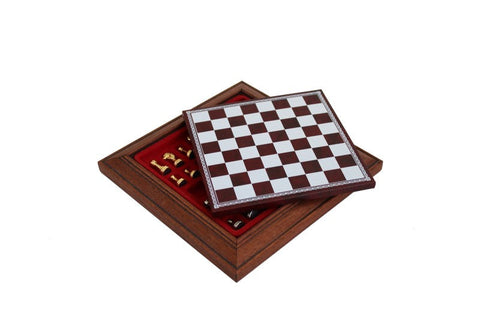 Italfama Metal Chess Set Gold & Silver Plated, Leather Board, Drawer, Italy