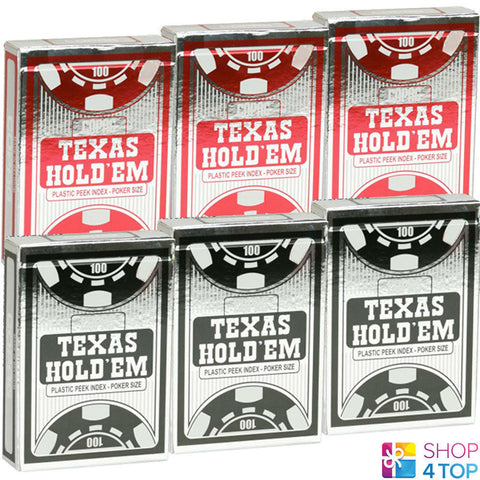 6 Decks Copag Texas Hold'Em Peek Index 100% Plastic Poker Cards 3 Red 3 Black