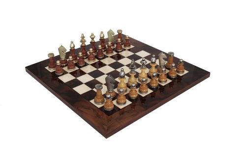 Italfama Handmade Brass & Wood Chess Set, Walnut Board 42cm, King 9cm