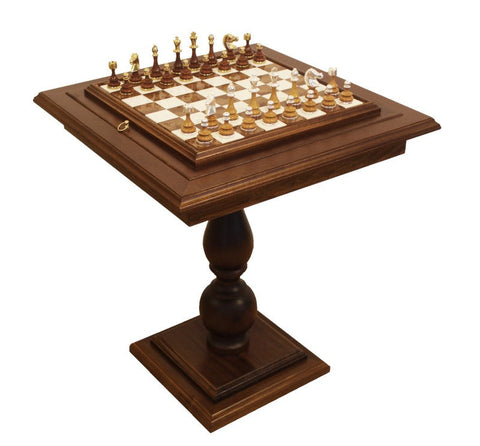 Italfama Marble Chess Table Set, Gold/Silver Plated Metal & Wood, Handmade