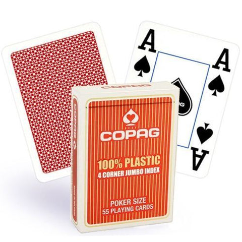 2 Decks Copag 4 Corner Jumbo Index 100% Plastic Poker Cards Red Blue Playing NEW