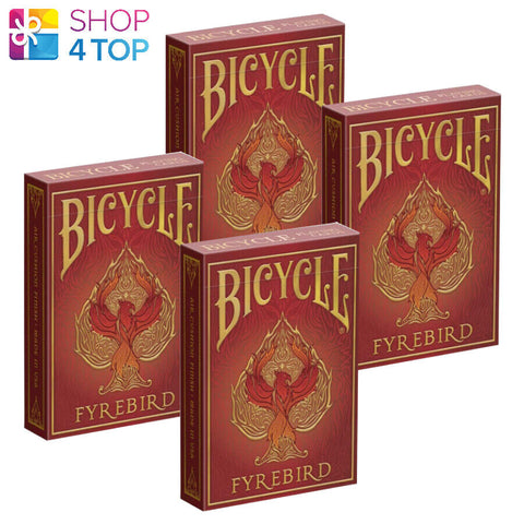 4 Fyrebird Bicycle Playing Cards Deck Magic Tricks Poker Games Made In USa NEW