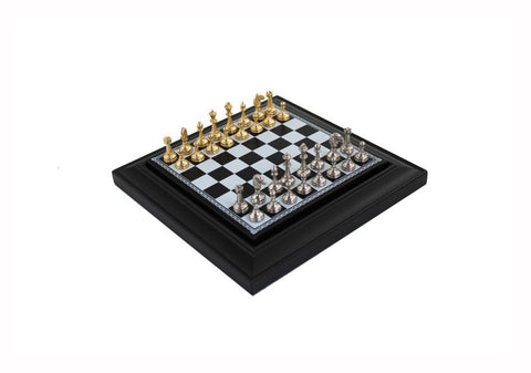 Italfama Metal Chess Set Gold & Silver Plated, 17x17cm Leather Board w/Storage