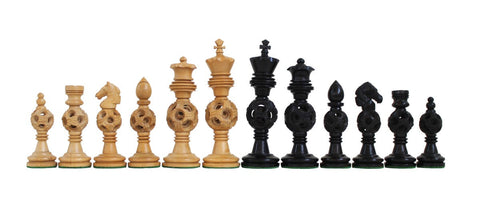 Italfama Ebony-Style Chess Set, Handcrafted, Real Leather Board 53x53cm Italy