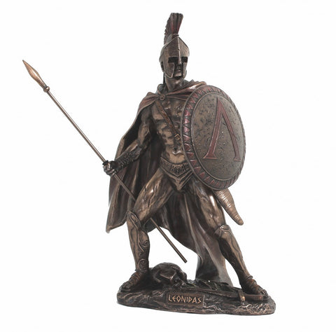 Leonidas Spartan King Statue 26cm Bronze-Finish Resin Handmade Italy Italfama