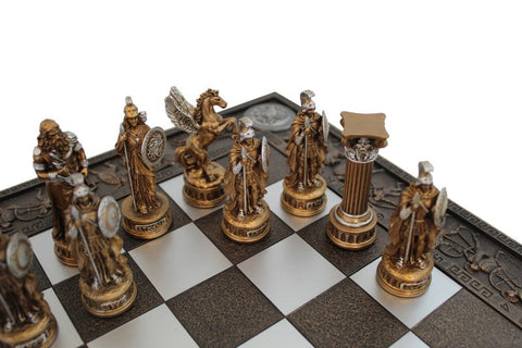 Italfama Hand-Painted Greeks vs Romans Resin Chess Set, 43x43 cm Board