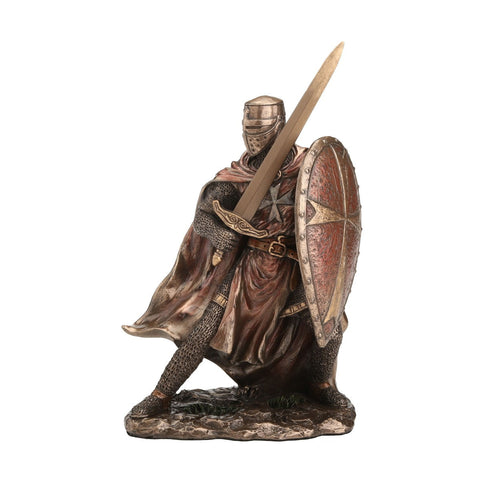 Red Knight Templar Warrior Statue 20cm Bronze Finish Resin, Handcrafted Italy