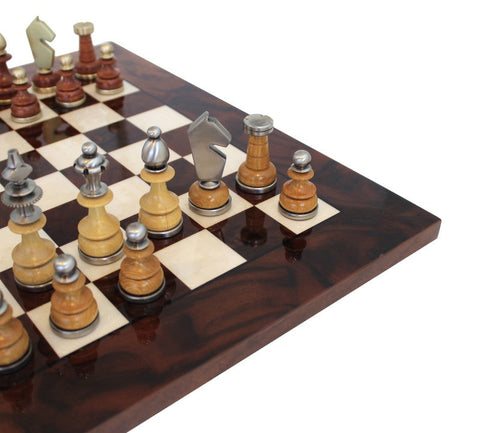 Italfama Handmade Brass & Wood Chess Set, Walnut Board 42cm, King 9cm