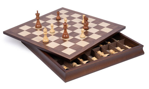Italfama Handmade Chess Set, Maple Walnut Board, Storage, 50cm, Weighted Pieces