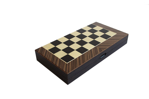 Italfama Handmade Mahogany Chess Set, Folding Board w/ Checkers & Backgammon