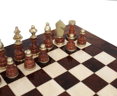 Italfama Handmade Brass & Wood Chess Set, Walnut Board 42cm, King 9cm