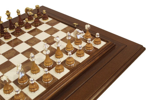 Italfama Marble Chess Table Set, Gold/Silver Plated Metal & Wood, Handmade