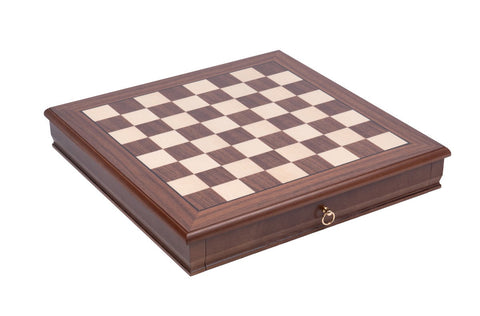 Italfama Walnut & Maple Chess Board with Drawer, 43cm, Made in Italy 4.5cm sq