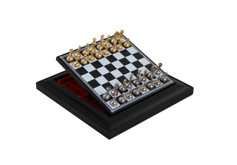 Italfama Metal Chess Set Gold & Silver Plated, 17x17cm Leather Board w/Storage
