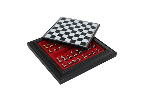 Italfama Metal Chess Set Gold & Silver Plated, 17x17cm Leather Board w/Storage