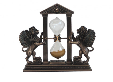 Italfama Winged Lion Hourglass Statue, Bronze Resin, 5-Min, 18cm, Italy