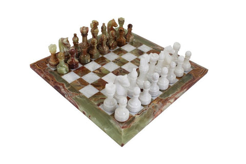 Italfama Onyx & White Marble Chess Set 12in Board, Leather Case, Italian