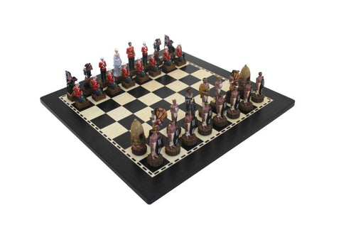 Italfama English vs Zulu Chess Set, Hand-Painted Resin, Walnut Board 40cm