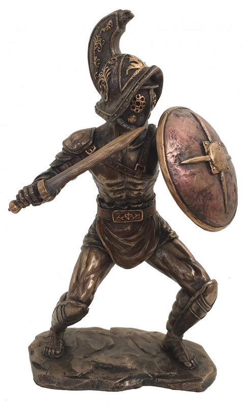 Roman Gladiator Statue Bronze Resin 26cm Sword & Shield Handmade Italy Italfama