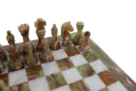 Italfama Onyx & White Marble Chess Set 12in Board, Leather Case, Italian