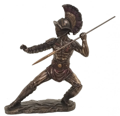 Italfama Bronze Resin Gladiator with Spear Statue, 25cm, Made in Italy