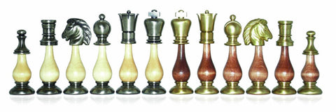Italfama Brass & Wood Chess Pieces Handcrafted Gold/Silver Plated 10cm King