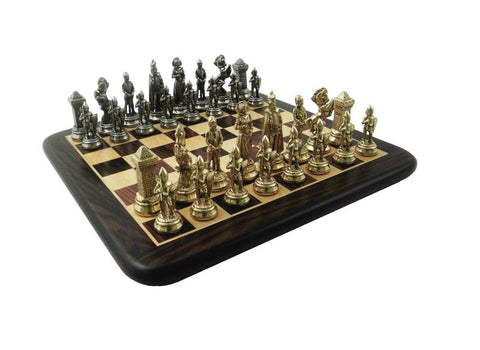Mary Stuart Handmade Metal Chess Set with Mahogany Board, Italfama Italy