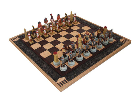 Romans vs Egyptians Hand-Painted Resin Chess Set, 43cm Board, Italfama, Italy