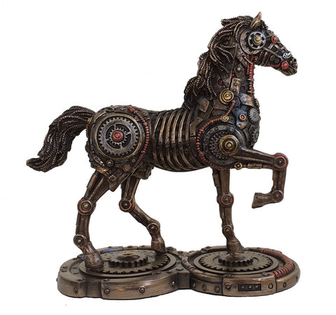 Steampunk Horse Statue 23cm Bronze Finish Resin, Handcrafted in Italy Italfama
