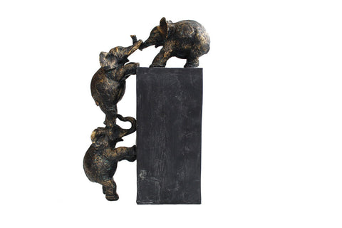 Italfama Bronze Resin Elephant Trio Sculpture 26x9x38cm Made in Italy Home Decor