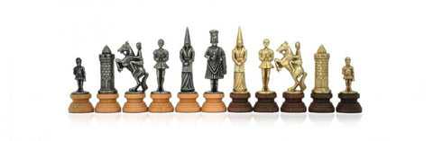Italfama Camelot Chess Pieces Set Metal & Wood, Gold/Silver, 11cm King