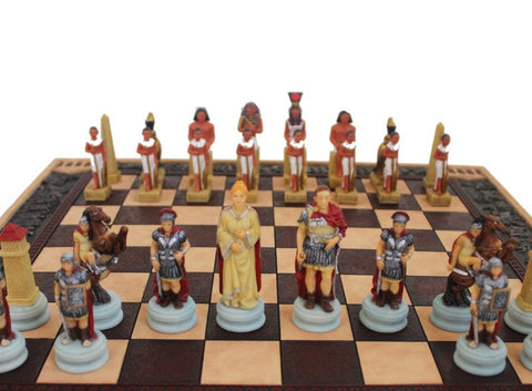 Romans vs Egyptians Hand-Painted Resin Chess Set, 43cm Board, Italfama, Italy