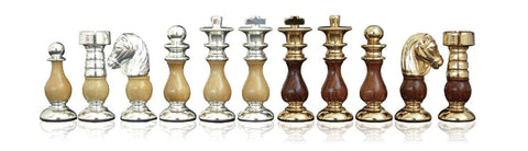 Handmade Brass & Wood Chess Set, Elm Board with Drawer, Italfama Italy