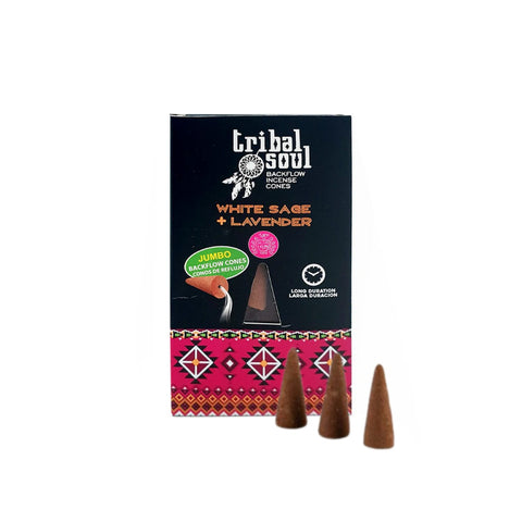 White Sage + Lavender - Tribal Soul Backflow Incense Cones Hari Darshan