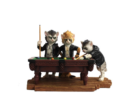 Hand-Painted Biker Cats Playing Pool Resin Figurine 18x12x12cm Italfama Italy