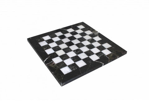 Handmade Marble Chess Set Black & White, 30cm Board, Leather Case, Italfama