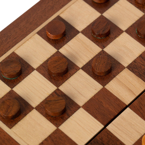 Magnetic Wooden Travel Chess Set 19x19cm, Folding Board with Checkers, Italfama