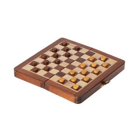 Magnetic Wooden Travel Chess Set 19x19cm, Folding Board with Checkers, Italfama